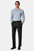 Açık Mavi Melanj Polo Yaka Regular Fit Düğmeli Nakışlı Yün Triko Kazak