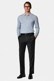 Açık Mavi Melanj Polo Yaka Regular Fit Düğmeli Nakışlı Yün Triko Kazak