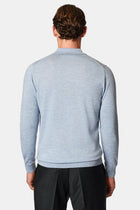 Açık Mavi Melanj Polo Yaka Regular Fit Düğmeli Nakışlı Yün Triko Kazak