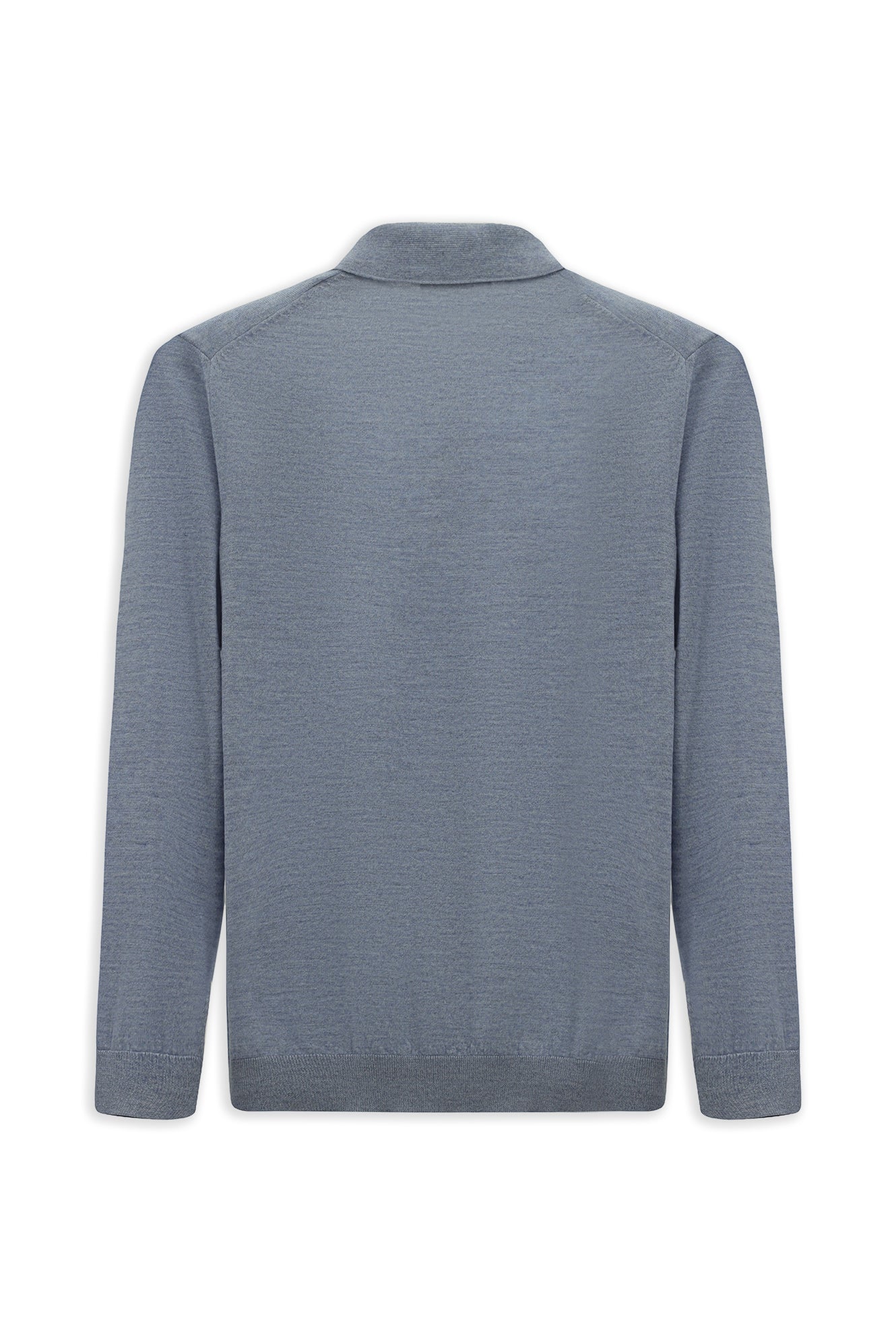 Açık Mavi Melanj Polo Yaka Regular Fit Düğmeli Nakışlı Yün Triko Kazak