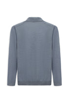 Açık Mavi Melanj Polo Yaka Regular Fit Düğmeli Nakışlı Yün Triko Kazak