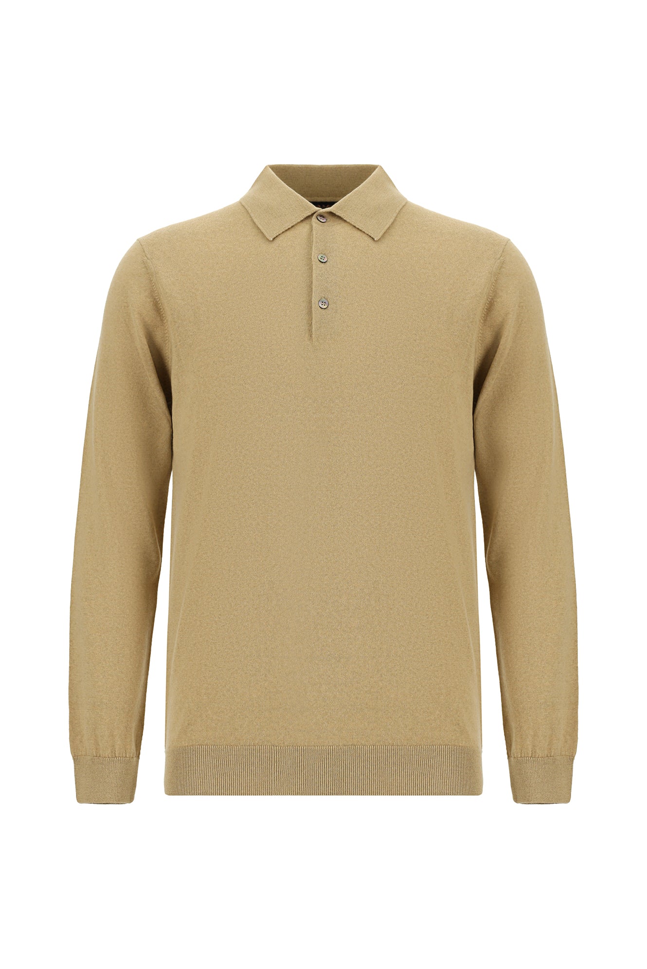 Orta Bej Polo Yaka Regular Fit Yün Triko Kazak