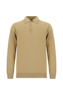 Orta Bej Polo Yaka Regular Fit Yün Triko Kazak
