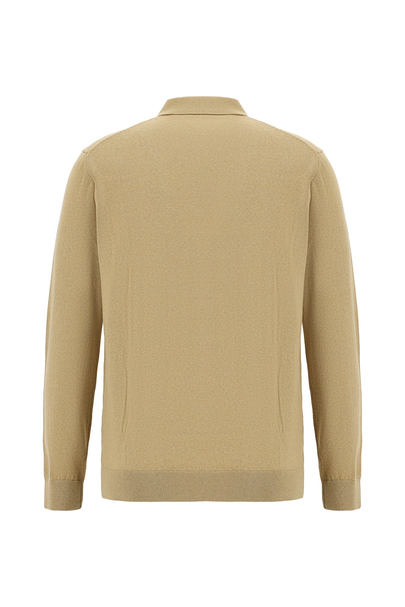 Orta Bej Polo Yaka Regular Fit Yün Triko Kazak