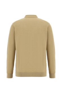 Orta Bej Polo Yaka Regular Fit Yün Triko Kazak