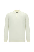 Kırık Beyaz Polo Yaka Düğmeli Nakışlı Regular Fit Yün Triko Kazak