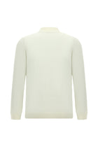 Kırık Beyaz Polo Yaka Düğmeli Nakışlı Regular Fit Yün Triko Kazak