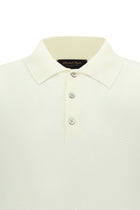 Kırık Beyaz Polo Yaka Düğmeli Nakışlı Regular Fit Yün Triko Kazak