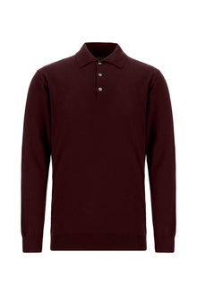 Koyu Bordo Polo Yaka Regular Fit Yün Triko Kazak