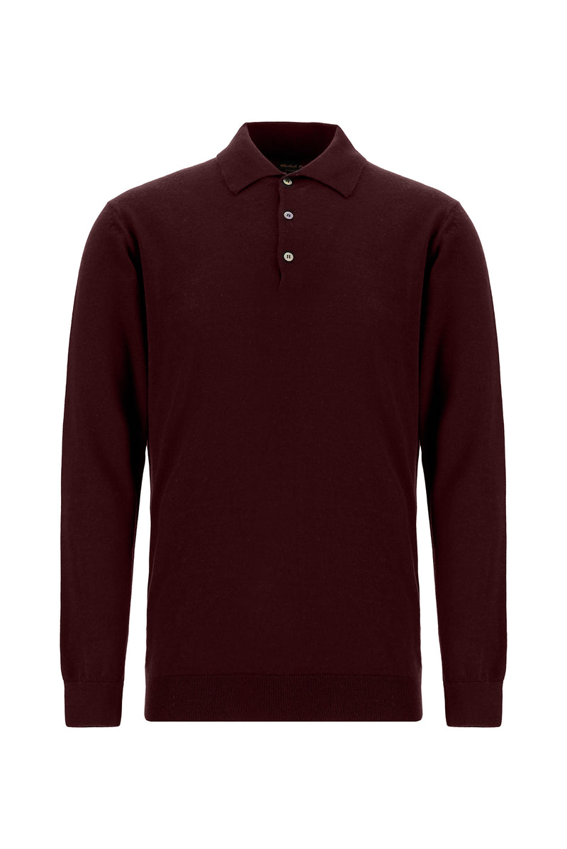 Koyu Bordo Polo Yaka Regular Fit Yün Triko Kazak