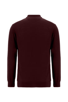Koyu Bordo Polo Yaka Regular Fit Yün Triko Kazak