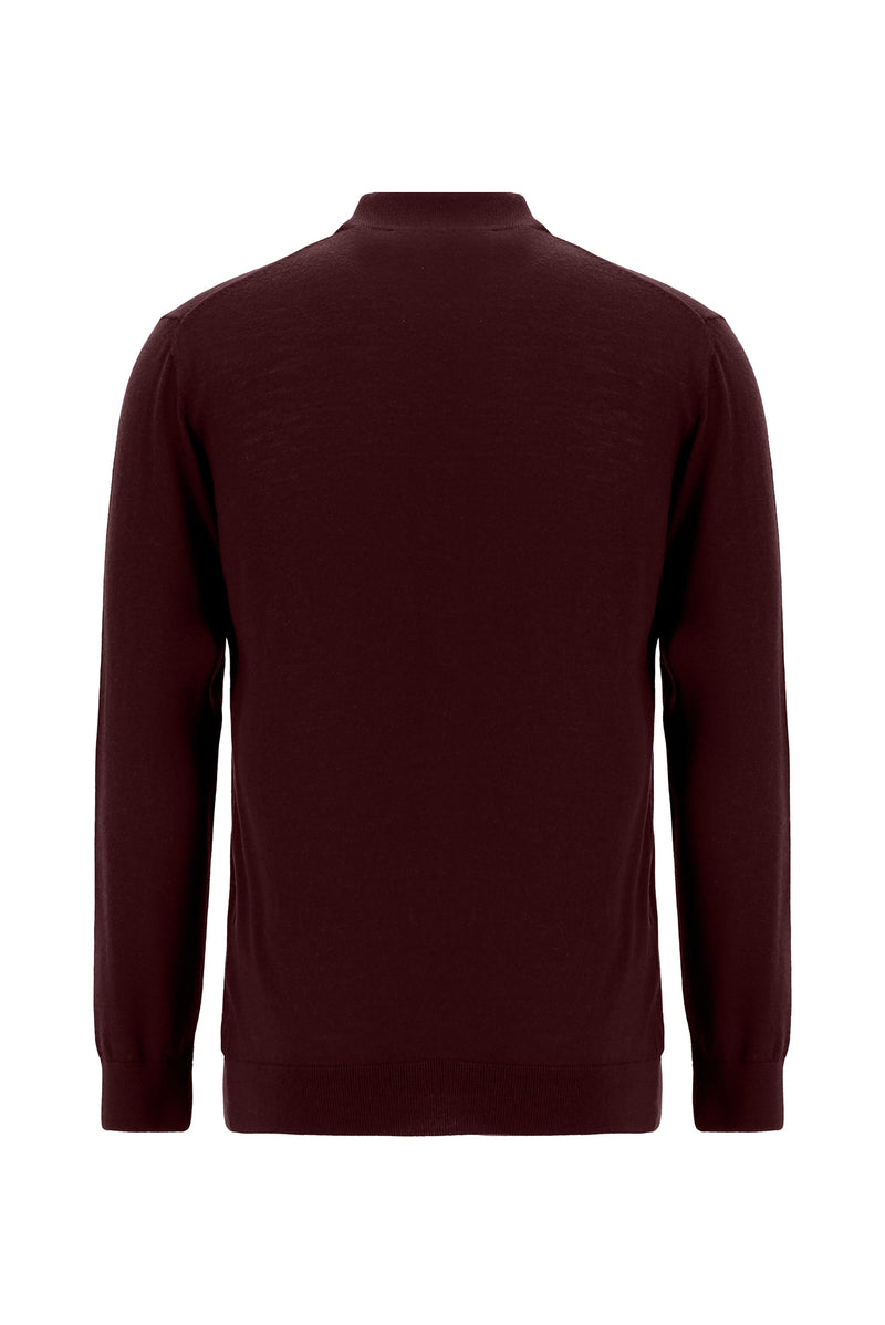Koyu Bordo Polo Yaka Regular Fit Yün Triko Kazak