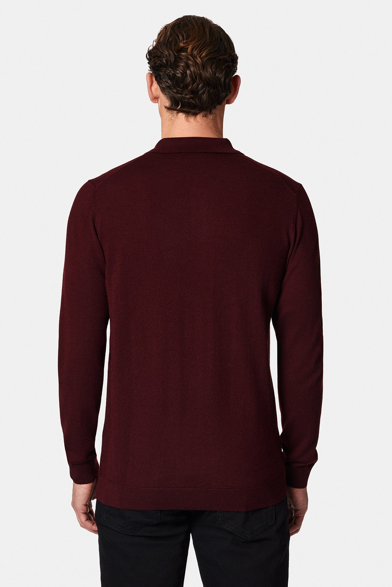 Koyu Bordo Polo Yaka Regular Fit Düğmeli Nakışlı Yün Triko Kazak