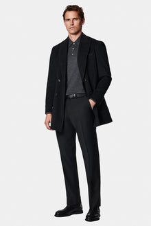 Koyu Antrasit Melanj Polo Yaka Regular Fit Düğmeli Nakışlı Yün Triko Kazak