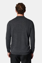 Koyu Antrasit Melanj Polo Yaka Regular Fit Düğmeli Nakışlı Yün Triko Kazak