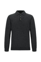Koyu Antrasit Melanj Polo Yaka Regular Fit Düğmeli Nakışlı Yün Triko Kazak