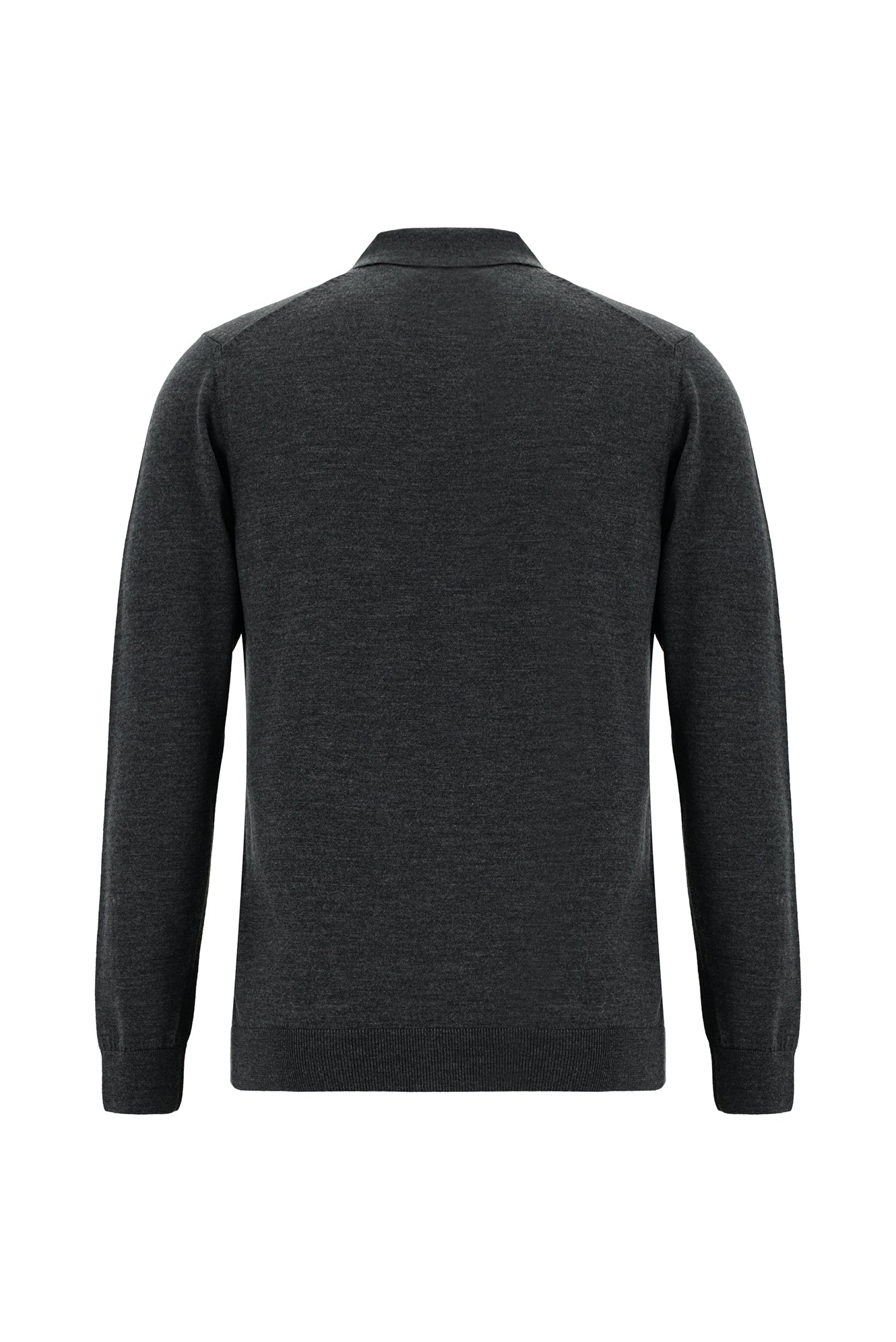 Koyu Antrasit Melanj Polo Yaka Regular Fit Düğmeli Nakışlı Yün Triko Kazak