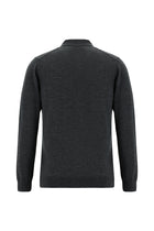 Koyu Antrasit Melanj Polo Yaka Regular Fit Düğmeli Nakışlı Yün Triko Kazak