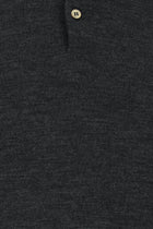 Koyu Antrasit Melanj Polo Yaka Regular Fit Düğmeli Nakışlı Yün Triko Kazak