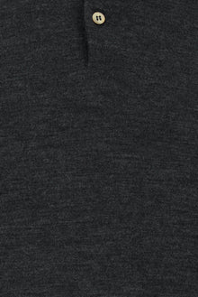 Koyu Antrasit Melanj Polo Yaka Regular Fit Düğmeli Nakışlı Yün Triko Kazak