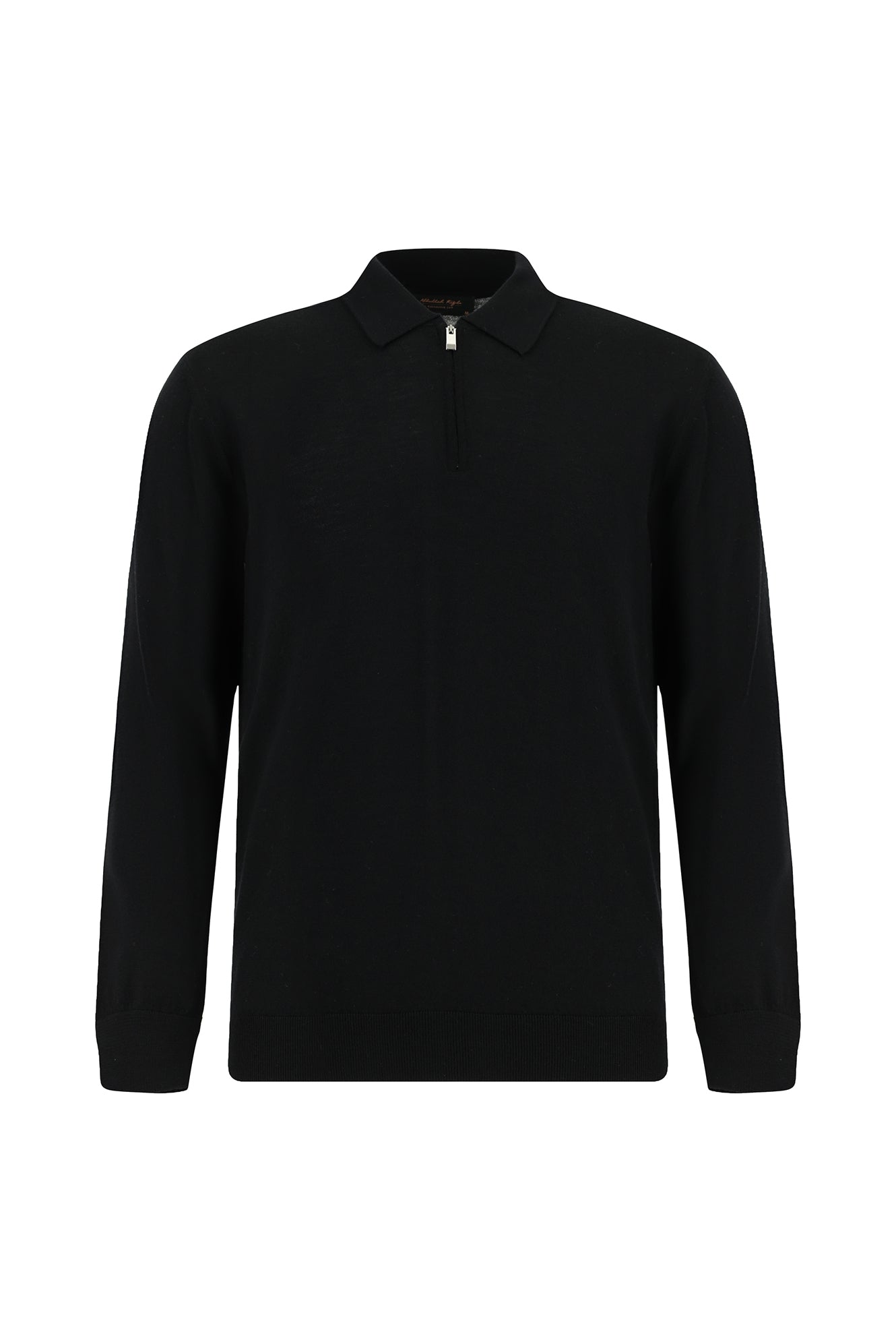 Siyah Polo Yaka Regular Fit Fermuarlı Pamuklu Kaşmirli Triko Kazak