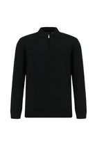 Siyah Polo Yaka Regular Fit Fermuarlı Pamuklu Kaşmirli Triko Kazak