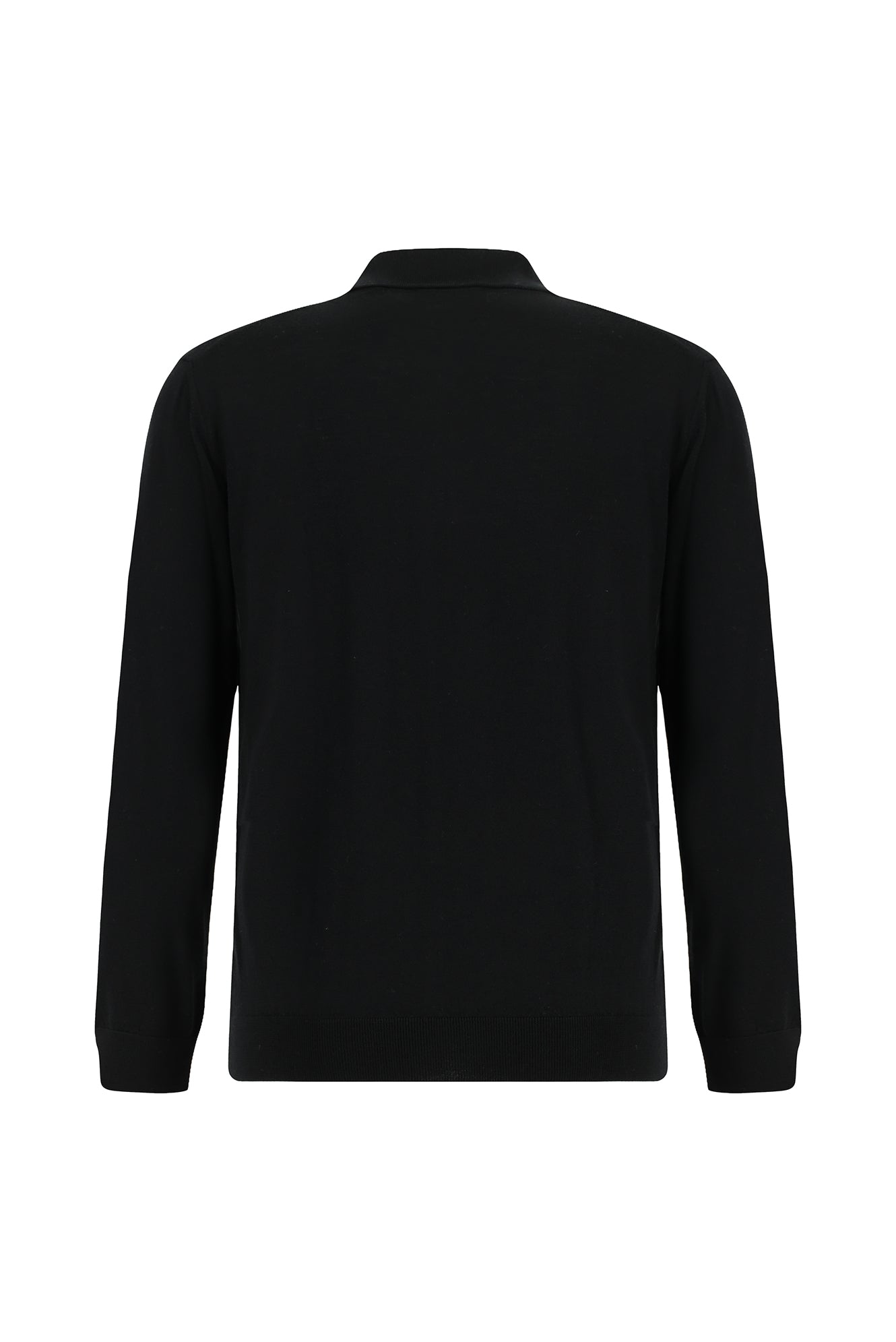 Siyah Polo Yaka Regular Fit Fermuarlı Pamuklu Kaşmirli Triko Kazak