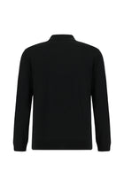 Siyah Polo Yaka Regular Fit Fermuarlı Pamuklu Kaşmirli Triko Kazak