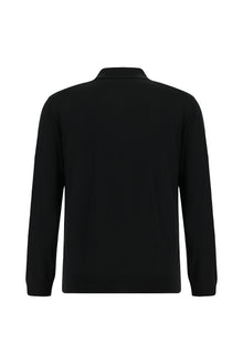 Siyah Polo Yaka Regular Fit Fermuarlı Pamuklu Kaşmirli Triko Kazak