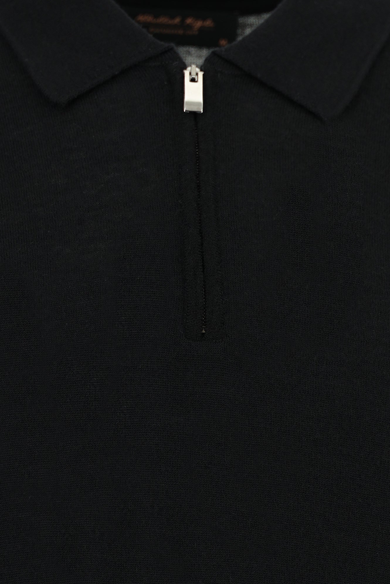 Siyah Polo Yaka Regular Fit Fermuarlı Pamuklu Kaşmirli Triko Kazak