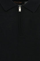 Siyah Polo Yaka Regular Fit Fermuarlı Pamuklu Kaşmirli Triko Kazak