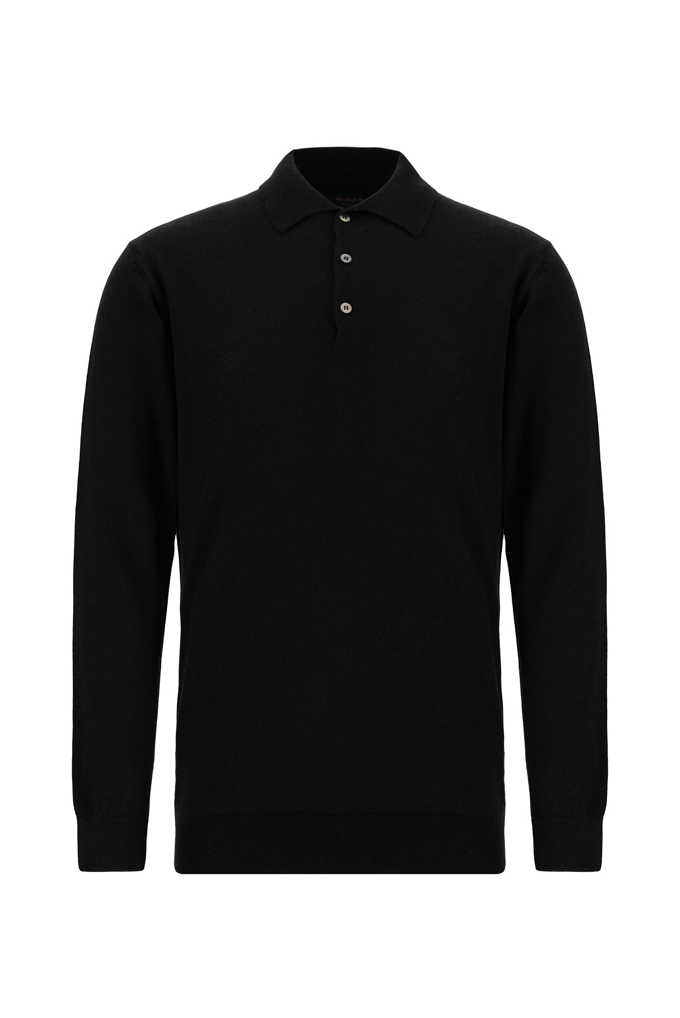 Siyah Polo Yaka Regular Fit Yünlü Kaşmirli Triko Kazak