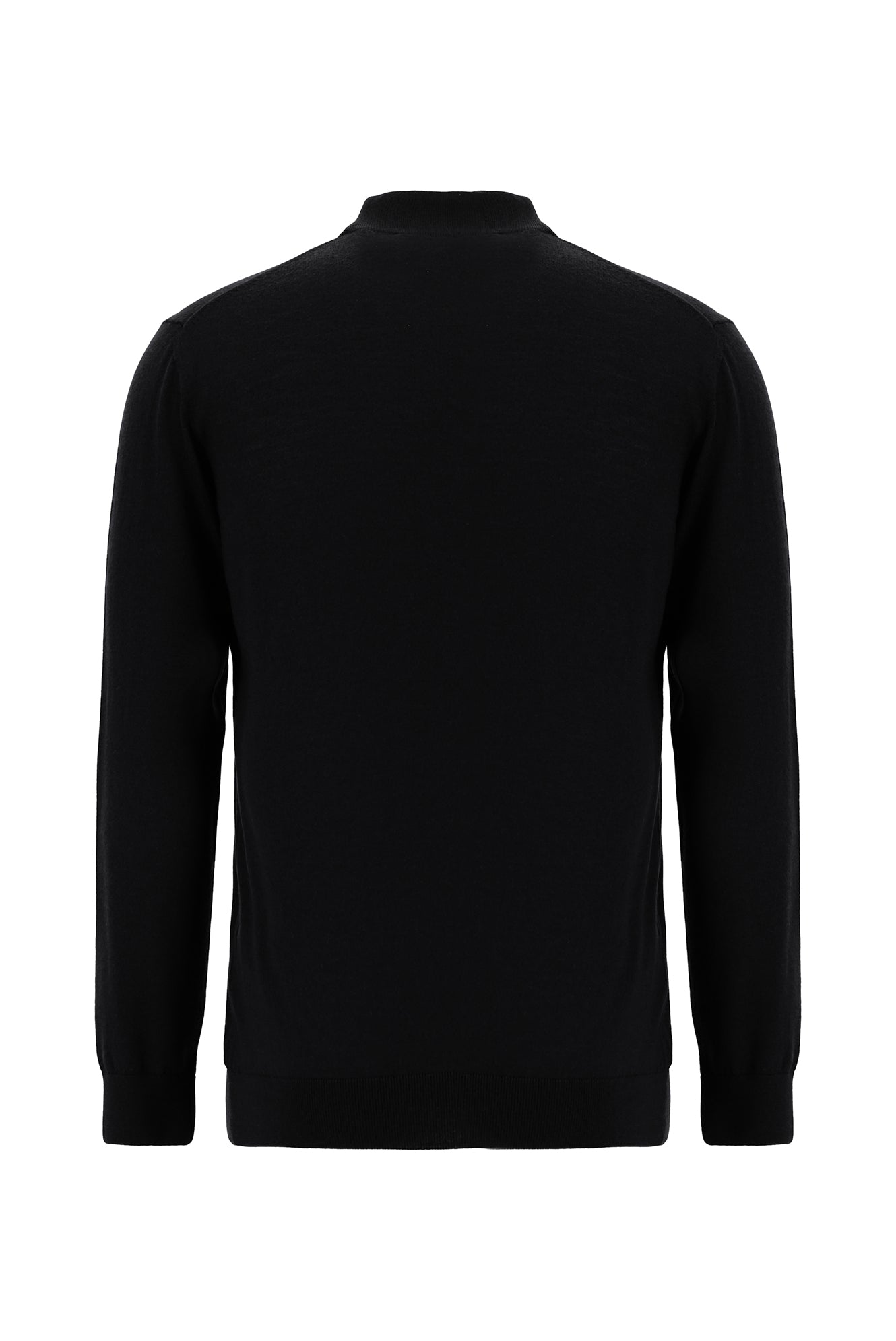 Siyah Polo Yaka Regular Fit Yünlü Kaşmirli Triko Kazak