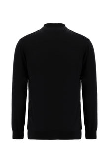 Siyah Polo Yaka Regular Fit Yünlü Kaşmirli Triko Kazak