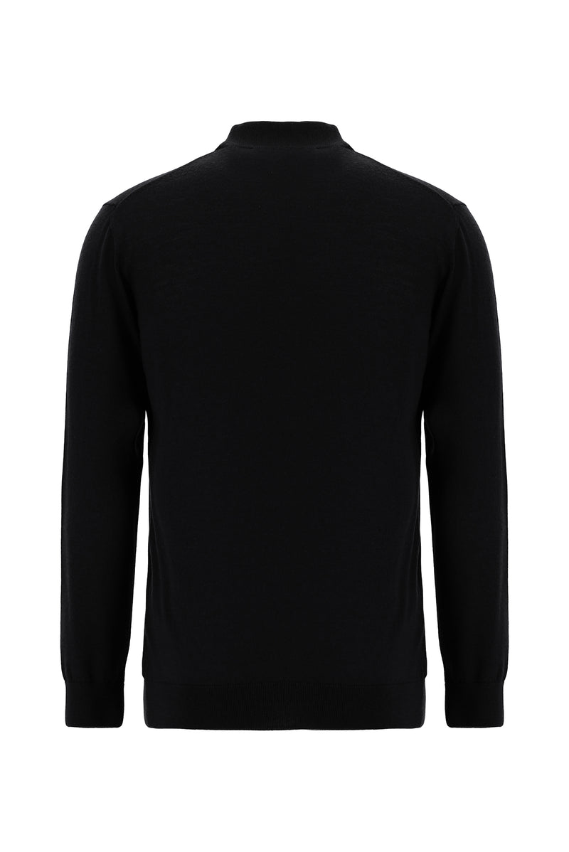 Siyah Polo Yaka Regular Fit Yünlü Kaşmirli Triko Kazak