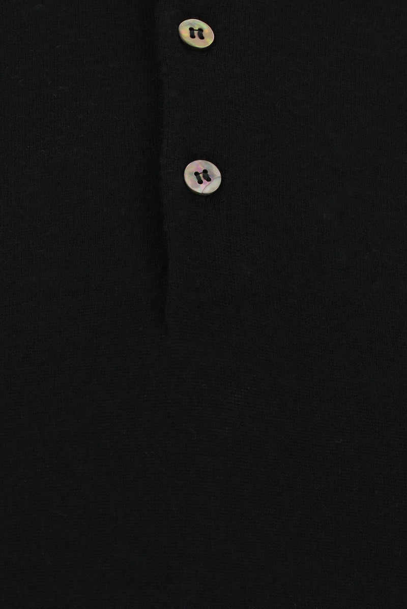 Siyah Polo Yaka Regular Fit Yünlü Kaşmirli Triko Kazak