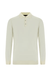 Ekru Polo Yaka Regular Fit Yünlü Kaşmirli Triko Kazak