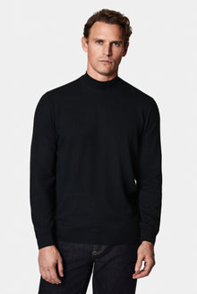 Siyah Yarım Balıkçı Yaka Regular Fit Yün Triko Kazak