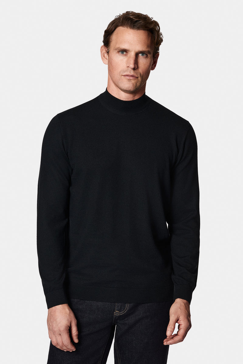 Siyah Yarım Balıkçı Yaka Regular Fit Yün Triko Kazak