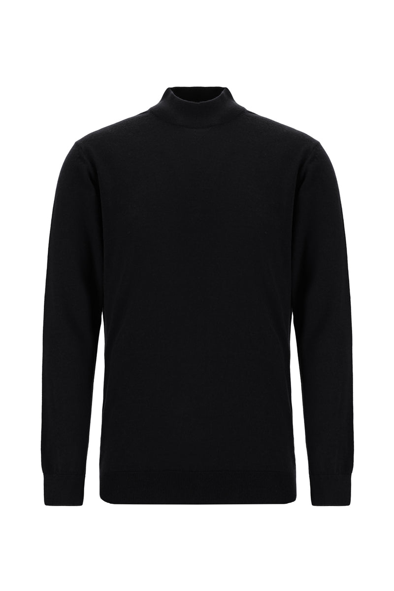 Siyah Yarım Balıkçı Yaka Regular Fit Yün Triko Kazak