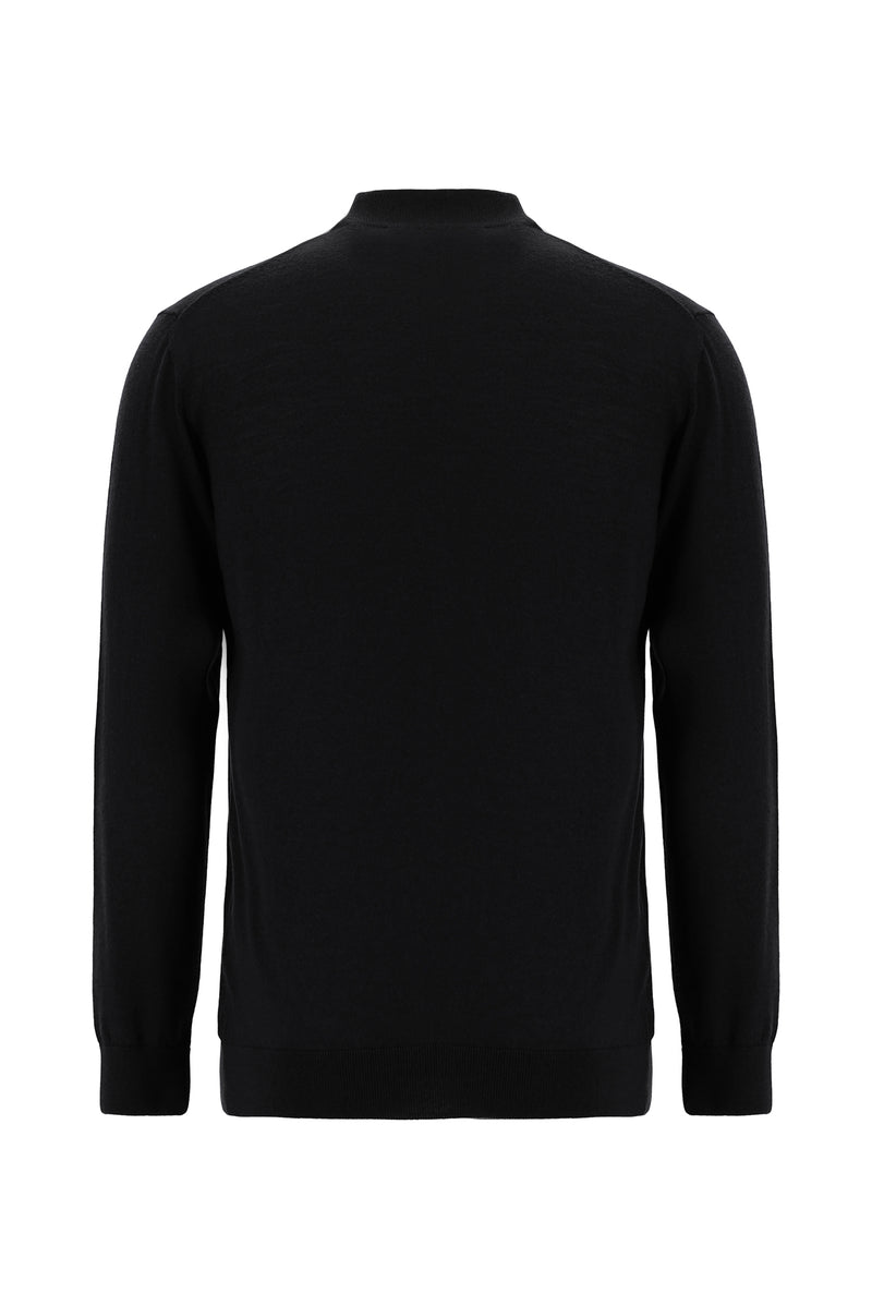 Siyah Yarım Balıkçı Yaka Regular Fit Yün Triko Kazak