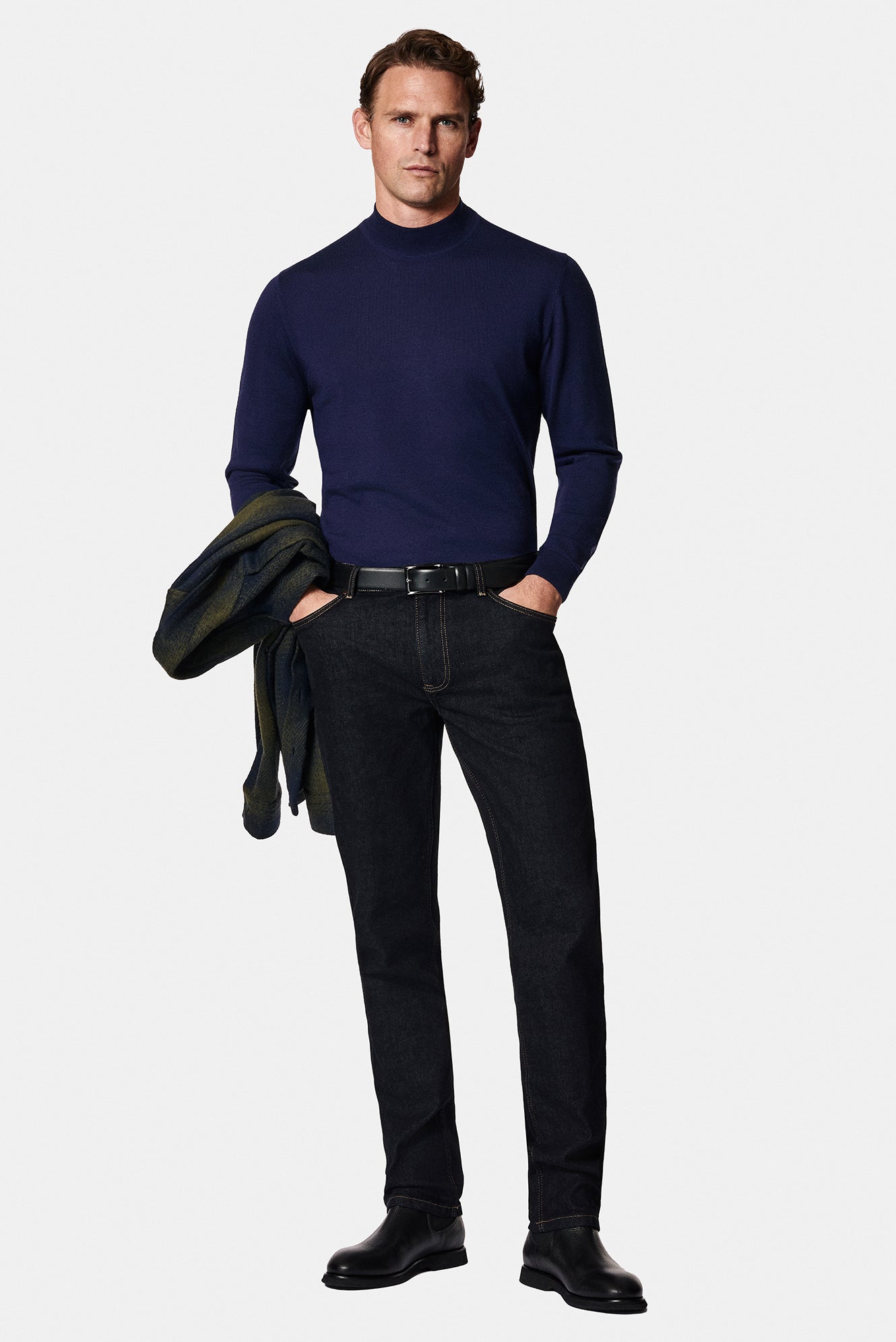 Açık Lacivert Yarım Balıkçı Yaka Regular Fit Yün Triko Kazak