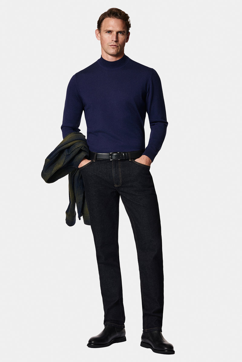 Açık Lacivert Yarım Balıkçı Yaka Regular Fit Yün Triko Kazak