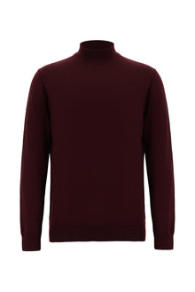Koyu Bordo Yarım Balıkçı Yaka Regular Fit Yün Triko Kazak