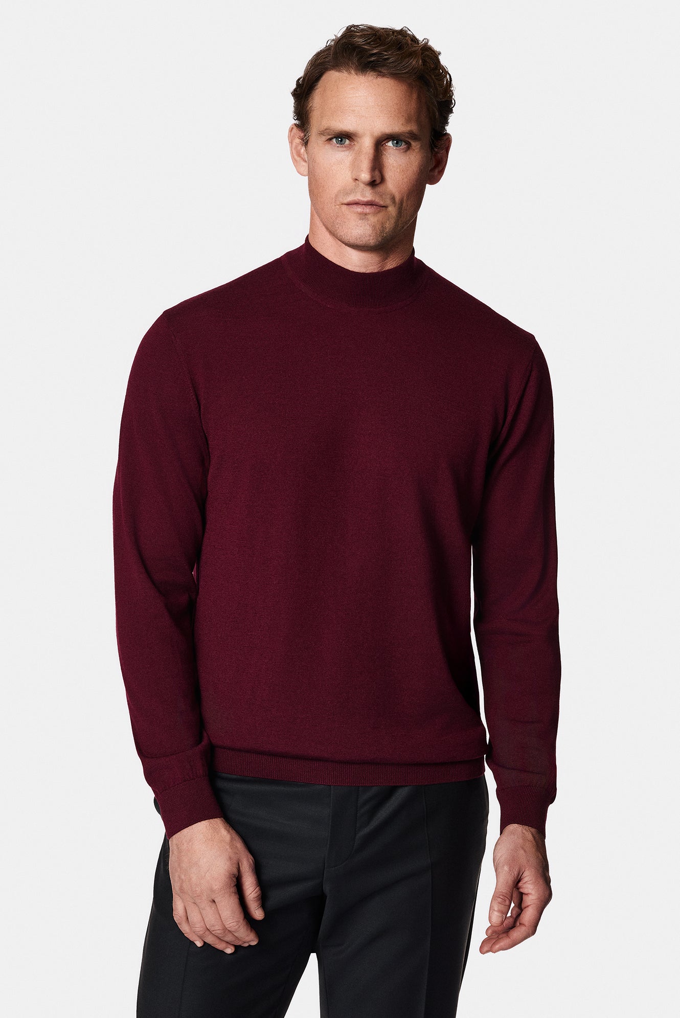 Koyu Bordo Yar?m Bal?kç? Yaka Regular Fit Yün Triko Kazak-Abdullah Ki??l?