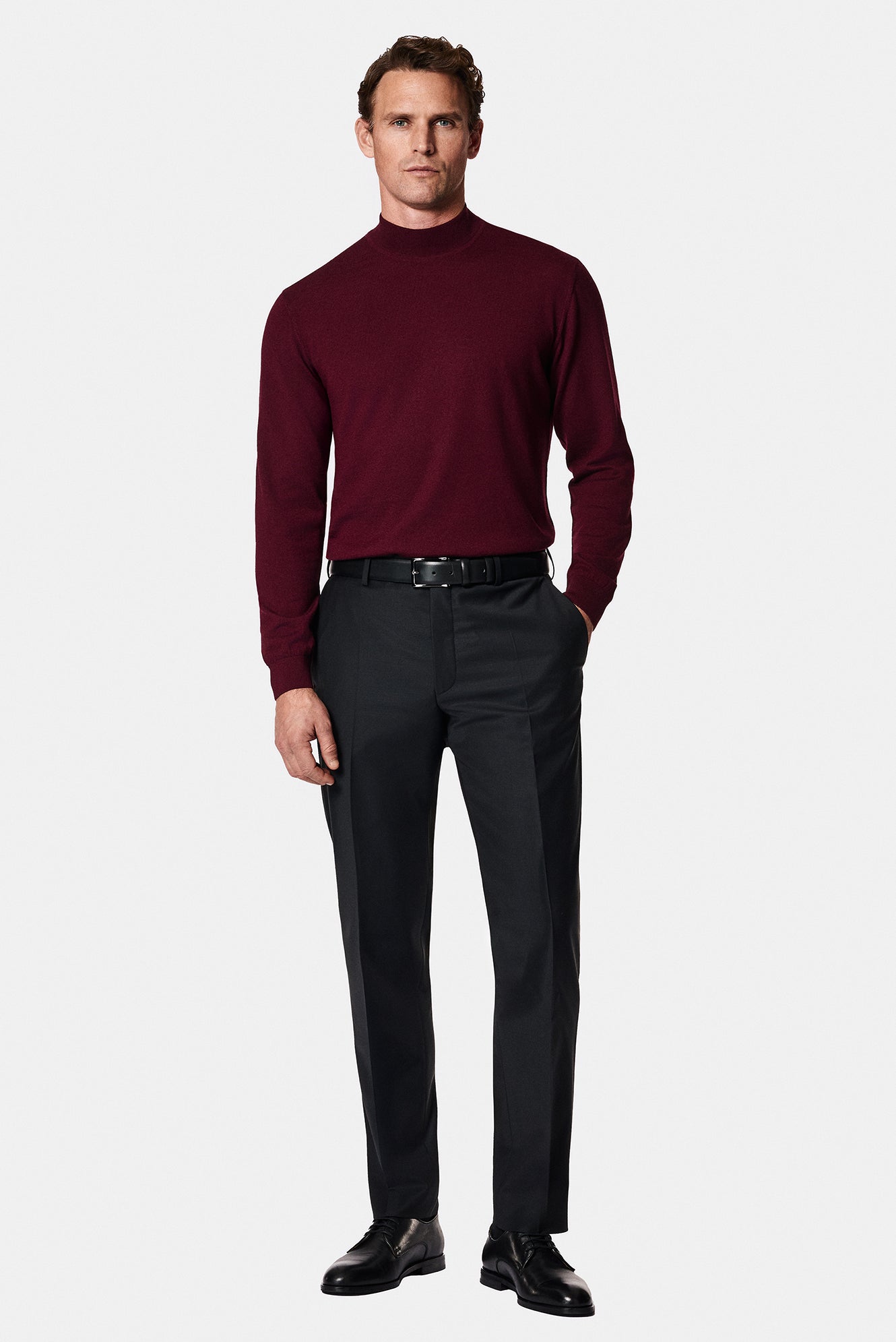 Koyu Bordo Yar?m Bal?kç? Yaka Regular Fit Yün Triko Kazak-Abdullah Ki??l?