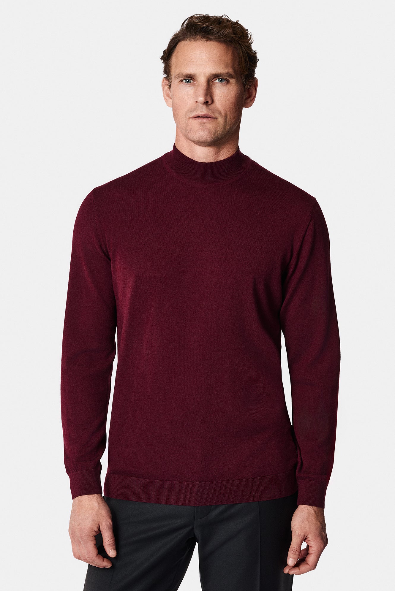 Koyu Bordo Yar?m Bal?kç? Yaka Regular Fit Yün Triko Kazak-Abdullah Ki??l?