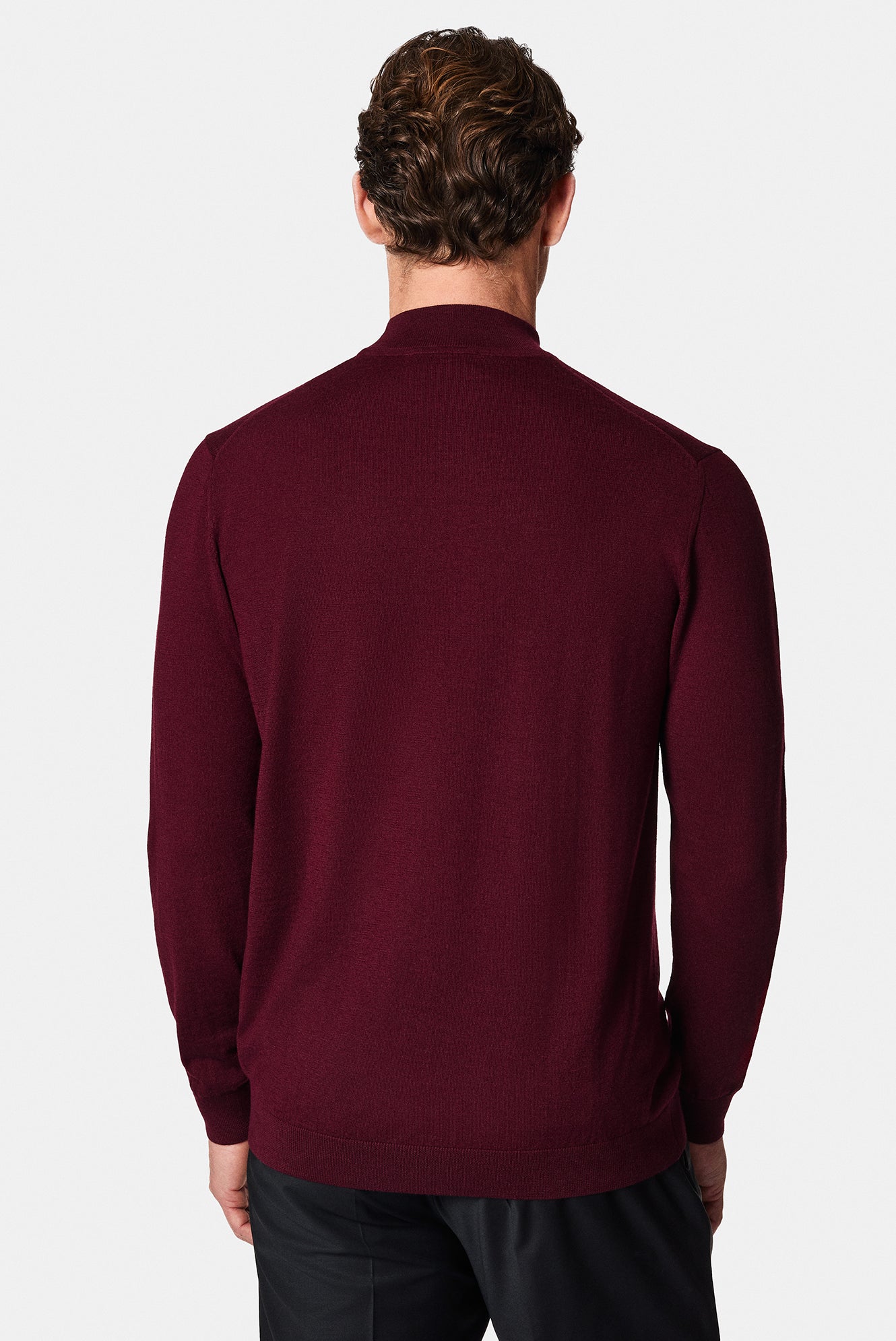 Koyu Bordo Yar?m Bal?kç? Yaka Regular Fit Yün Triko Kazak-Abdullah Ki??l?