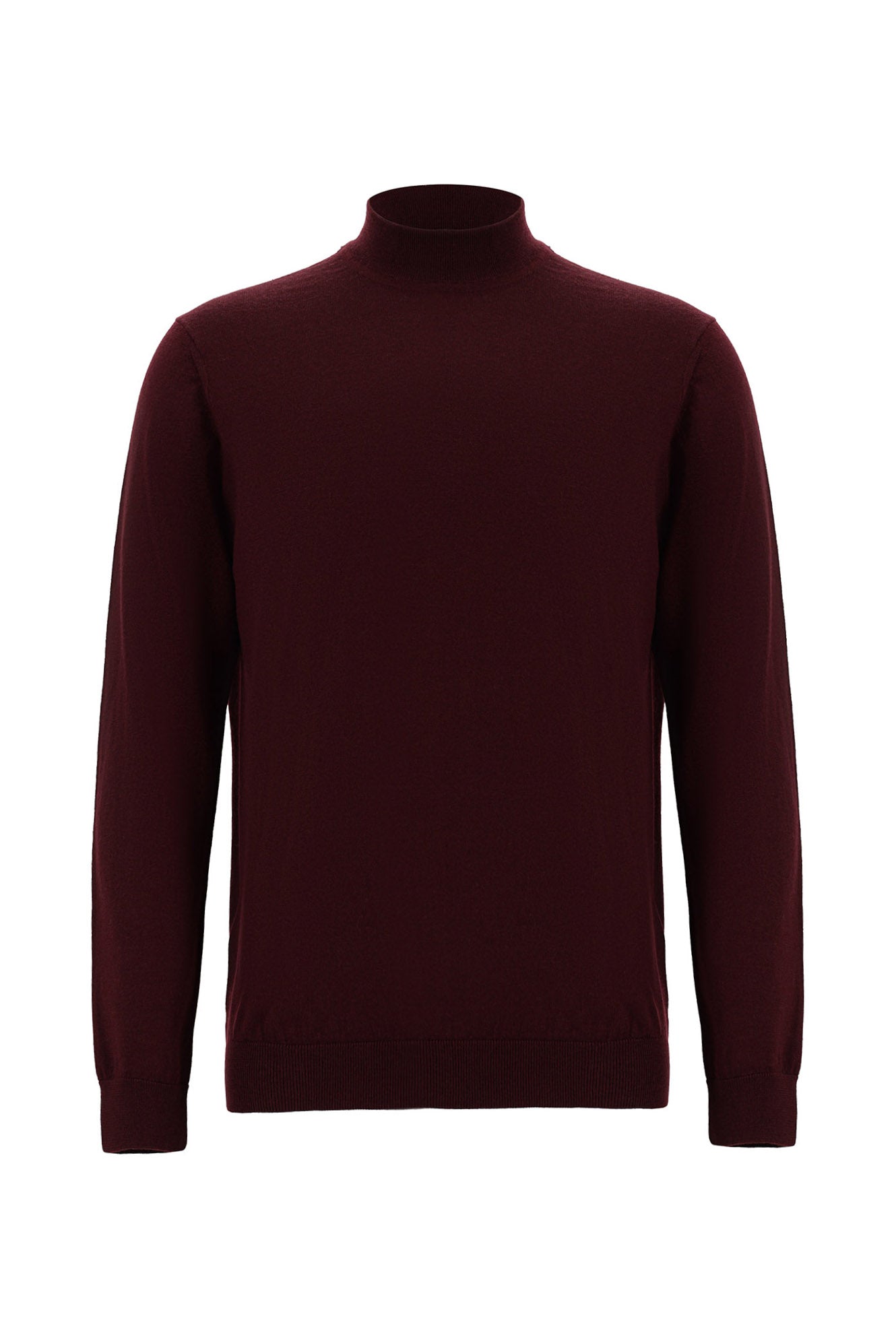 Koyu Bordo Yar?m Bal?kç? Yaka Regular Fit Yün Triko Kazak-Abdullah Ki??l?