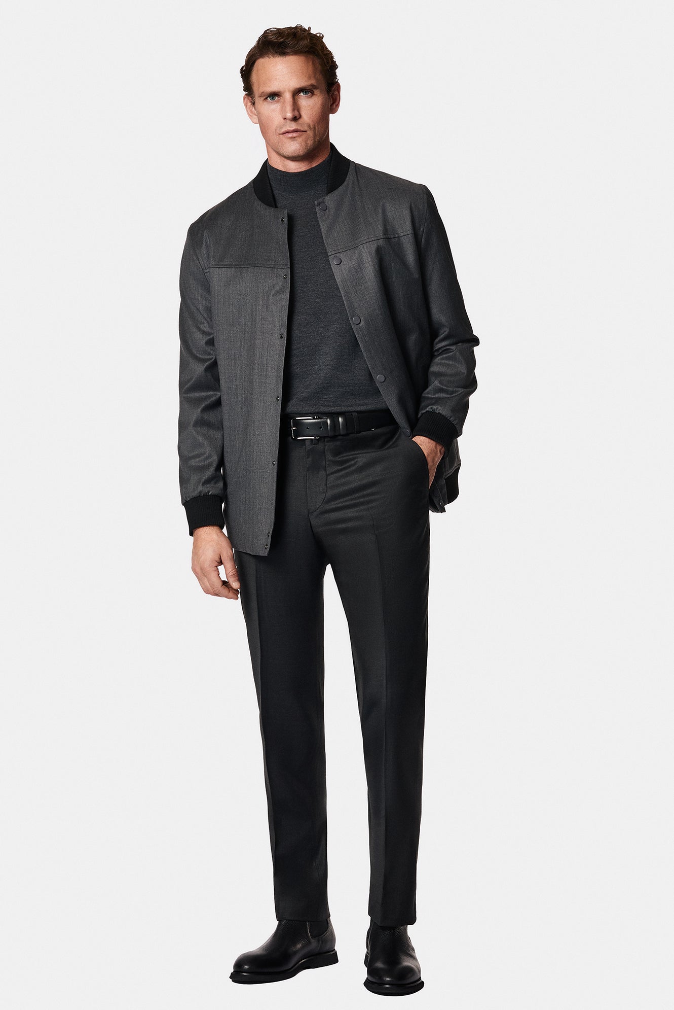 Koyu Antrasit Melanj Yarım Balıkçı Yaka Regular Fit Yün Triko Kazak